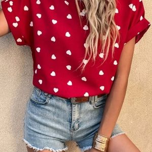 Heart Print Batwing Sleeve Blouse